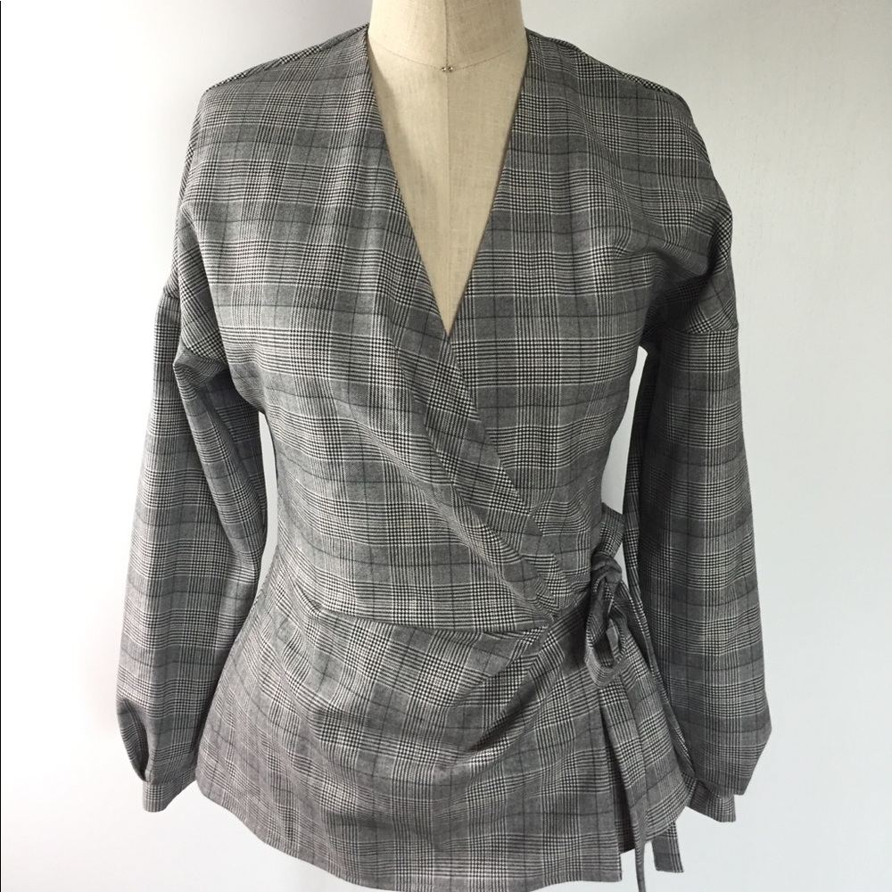 Zara plaid wrap around blouse NWT Sz XS